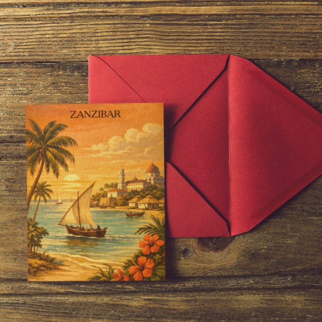 Zanzibar Tropisk Vintage Resekonst Vykort (Zanzibar Tropical Vintage Travel Art Postcard)