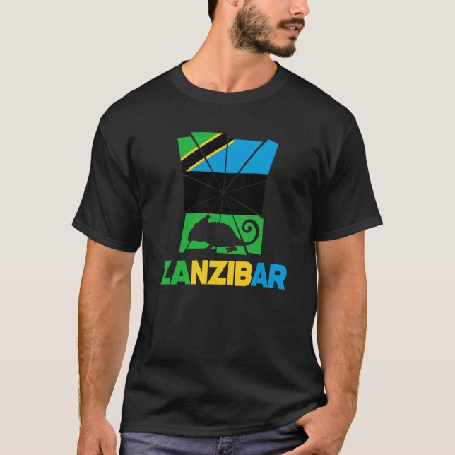Zanzibar Zanzibari Zanzibar Flagga Chameleon Anima T Shirt (Framsida)