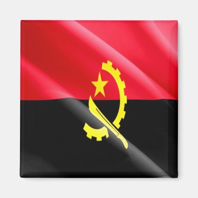 zAO002 ANGOLA WAVING FLAGGA, Afrika, Fridge Magnet (Framsidan)