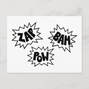 ZAP BAM POW Tecknad Ljud FX - Vit Vykort