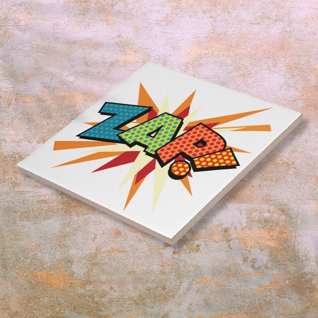 ZAP Kul Retro Serietidning Popkonst Kakelplatta (ZAP Fun Retro Comic Book Pop Art Ceramic Tile)