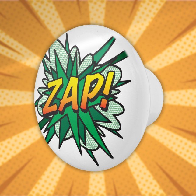 ZAP-Roligt Retro-Tecknad Bok-popup-bild Knopp (ZAP Fun Retro Comic Book Pop Art Ceramic Knob)