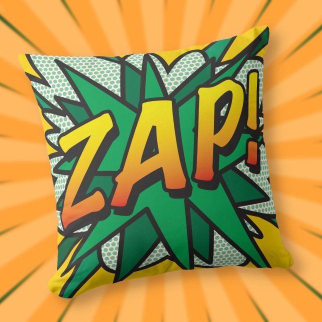 ZAP-Roligt Retro-Tecknad Bok-popup-bild Kudde (ZAP Fun Retro Comic Book Pop Art Throw Pillow)