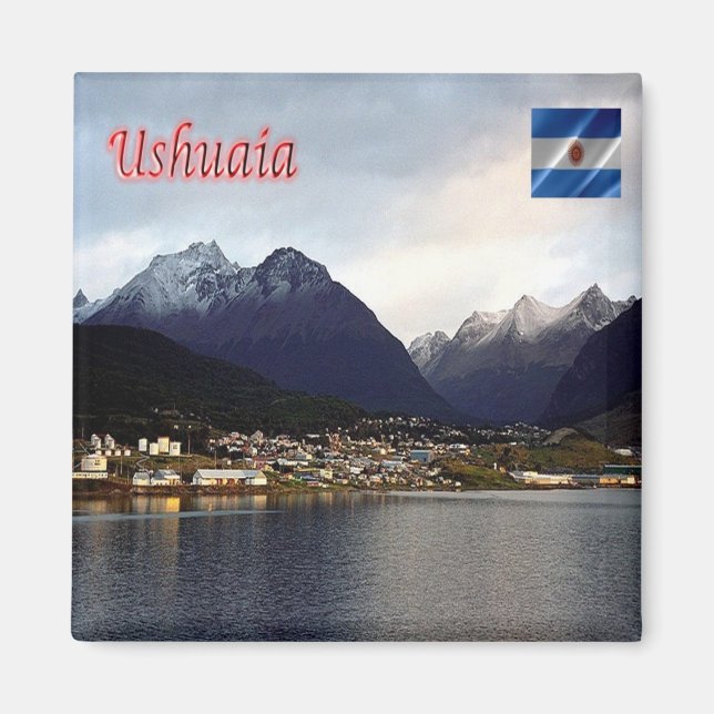 zAR007 USHUAIA by Night, Argentina, Fridge Magnet (Framsidan)