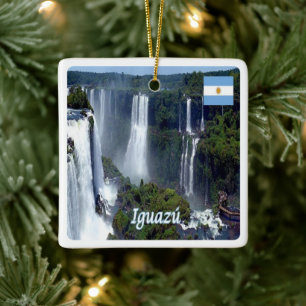 zAR029 IGUASU FALL, Argentina, Amerika Julgransprydnad Keramik