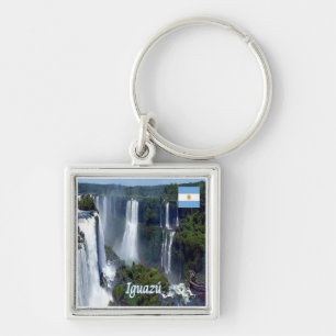 zAR029 IGUAZU FALLS, Argentina, Amerika. Fyrkantig Silverfärgad Nyckelring