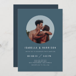 ZARA Modern Boho Slate Blue Photo Bröllop Inbjudningar