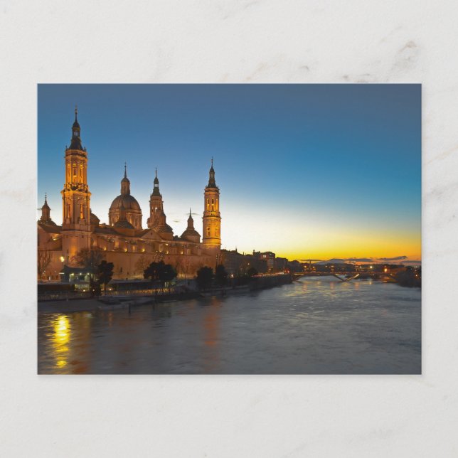Zaragoza Basilica Sunset Postcard Vykort (Framsida)