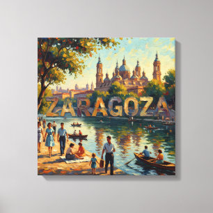 Zaragoza Flodkant Basilika Glödduk Canvastryck