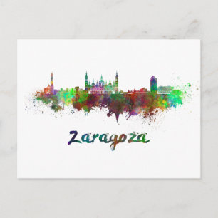 Zaragoza skyline i vattenfärg vykort