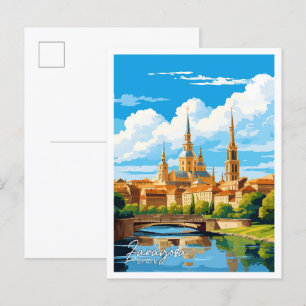 Zaragoza Spain Art vintage resor illustration Vykort