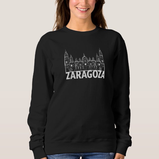 Zaragoza Spain City Skyline Silhouette Outline Ske T Shirt (Framsida)