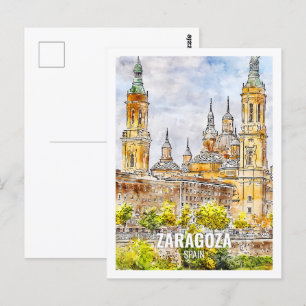 Zaragoza Spanien Berömd Resplats Akvarell Vykort