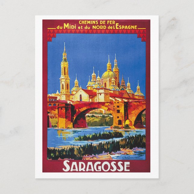 Zaragoza, Spanien, stad, vintage vykort (Framsida)