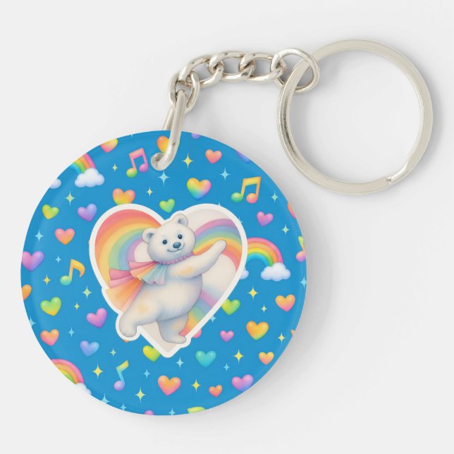 Zarah Dancing Polar Bear Keychain – Rainbow  (Baksidan)