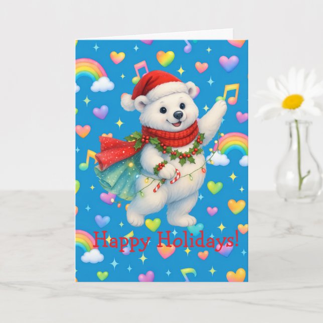 Zarah’s Winter Twirl — Pastel Rainbow Hearts Holid Kort (Liten växt)