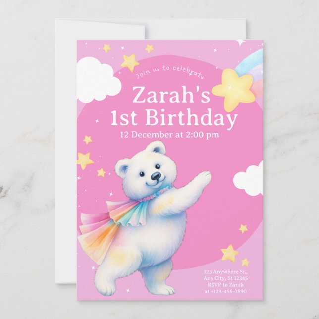 Zarah the Dancing Polar Bear Birthday Invitations Inbjudningar (Framsida)