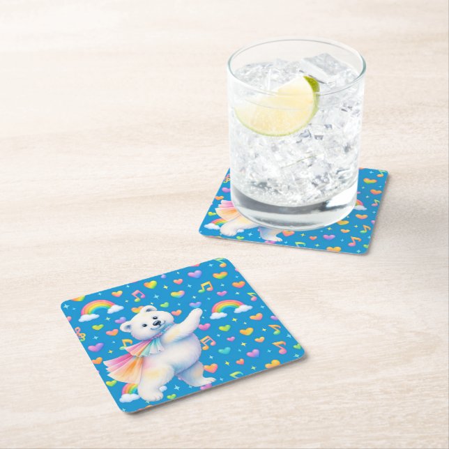 Zarah the Dancing Polar Bear • Paper Coasters Underlägg Papper Kvadrat (Insitu)