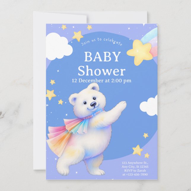 Zaras Polar Björn Dansar Baby Shower Inbjudningar (Framsida)