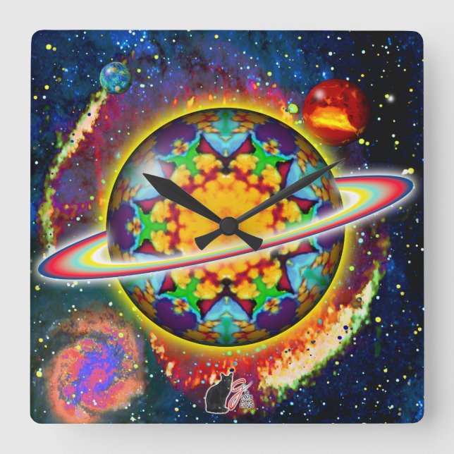 Zargon Orbz Kaleid Fyrkantig Klocka (Framsida)