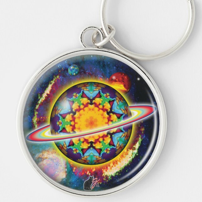 Zargon Orbz Kaleid Keychain Rund Silverfärgad Nyckelring (Framsidan)