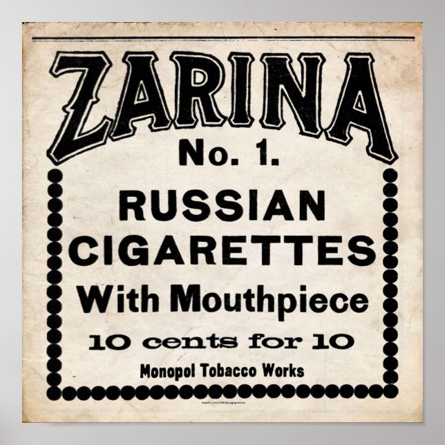 Zarina Russian Cigarette-tecken Poster (Framsidan)