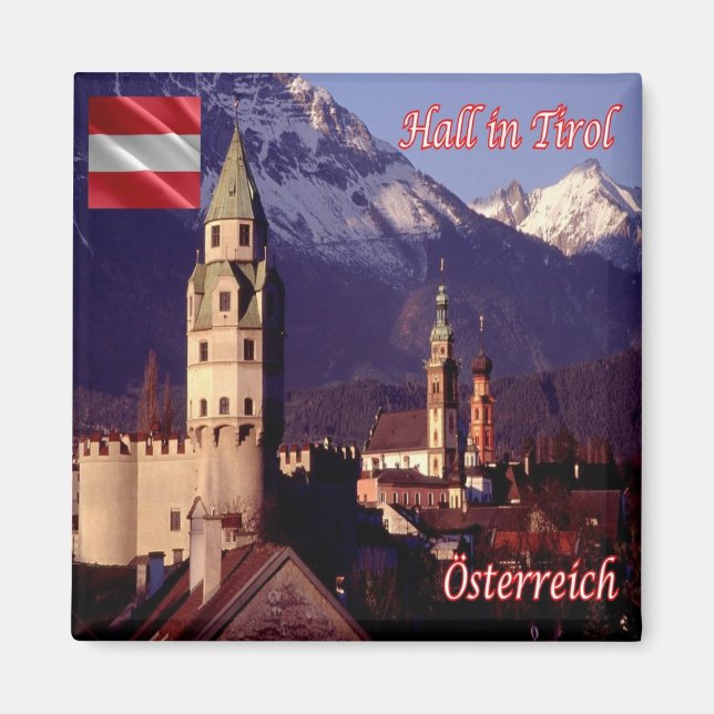 zAT019 HALL I TYROL Austria, Fridge Magnet (Framsidan)