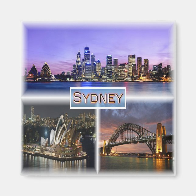 zAU007 SYDNEY från Natten, Australien, Fridge Magnet (Framsidan)