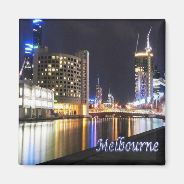 zAU050 MELBOURNE by Night, Australia, Fridge Magnet (Framsidan)