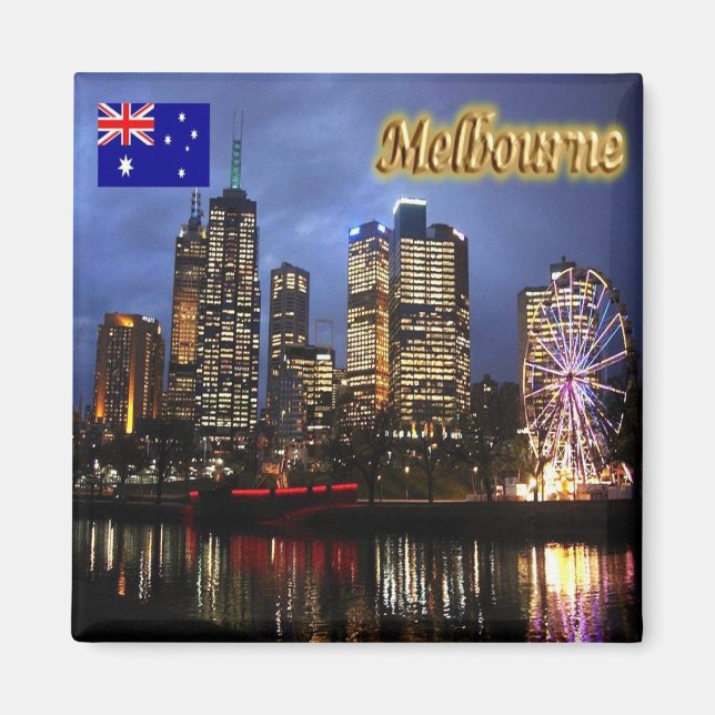 zAU059 MELBOURNE, City By Night, Australien, Fridg Magnet (Framsidan)