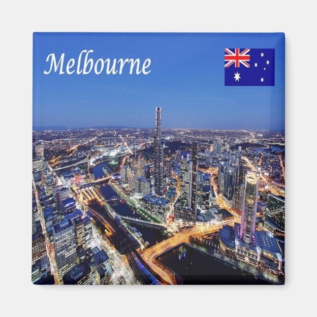zAU061 MELBOURNE by Night, Australia, Fridge Magnet (Framsidan)