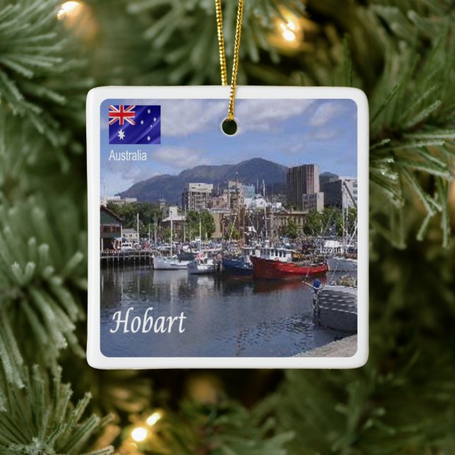 zAU096 HOBART, Harbour, Australien, Oceanien. Julgransprydnad Keramik (Träd)