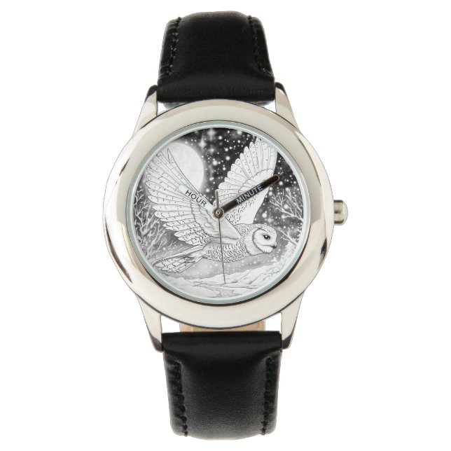 Zauberhafte Schnee-Eule Armbanduhr für Kinder Armbandsur (Framsida)
