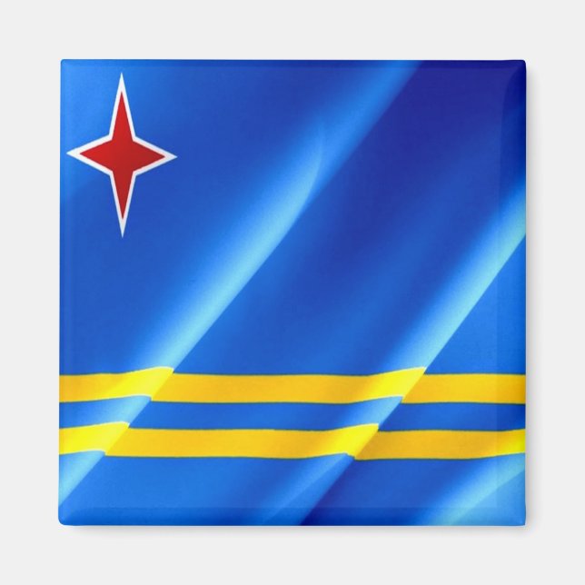 zAW002 ARUBA, Wave Flagga, America, Fridge Magnet (Framsidan)