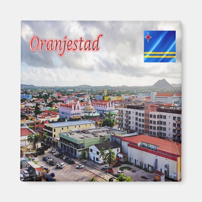 zAW005 ORANJESTAD, Panorama, Aruba, Fridge Magnet (Framsidan)