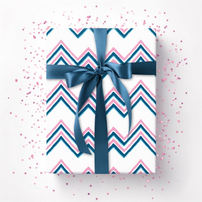 Zaza Chevron Wave i rosa och djupt akvamarin Presentpapper (Skapare uppladdad)