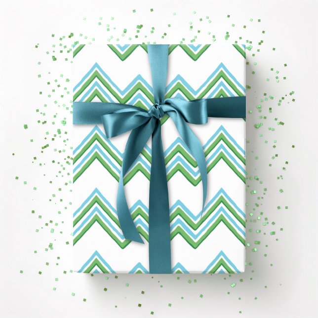 Zaza Chevron Wave in Green and Aqua Presentpapper (Skapare uppladdad)