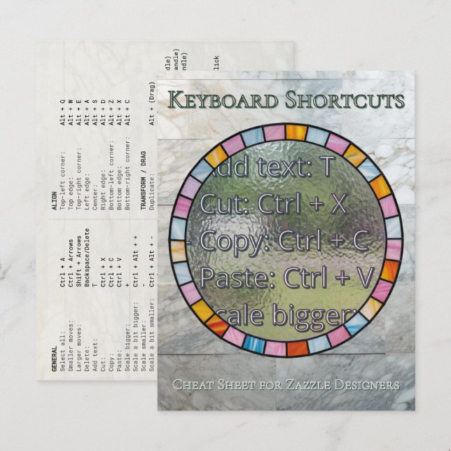 Zazzle Designer Keyboard Shortcuts Reference Card Vykort (Fram/baksida)