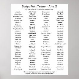 Zazzle-skriptteckensnittsjämförelse A - G Poster