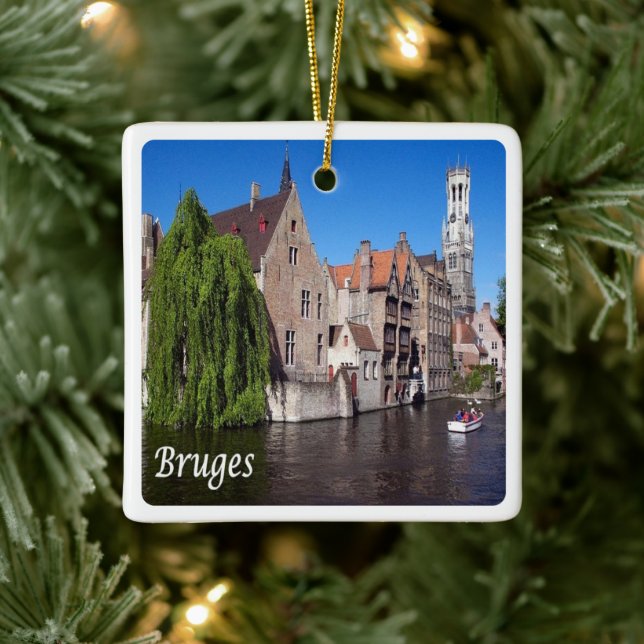 zBE052 BRUGES-kanalen, Belgien Julgransprydnad Keramik (Träd)