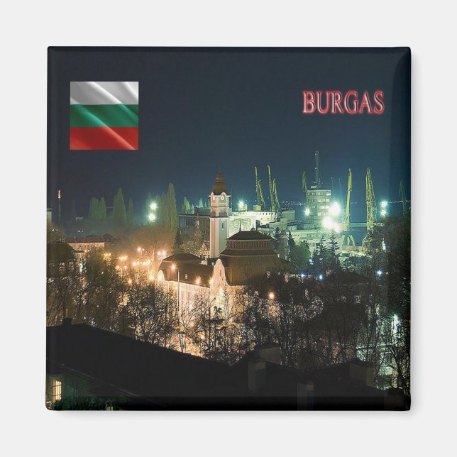 zBG007 BURGAS från Natten Bulgarien Fridge Magnet (Framsidan)