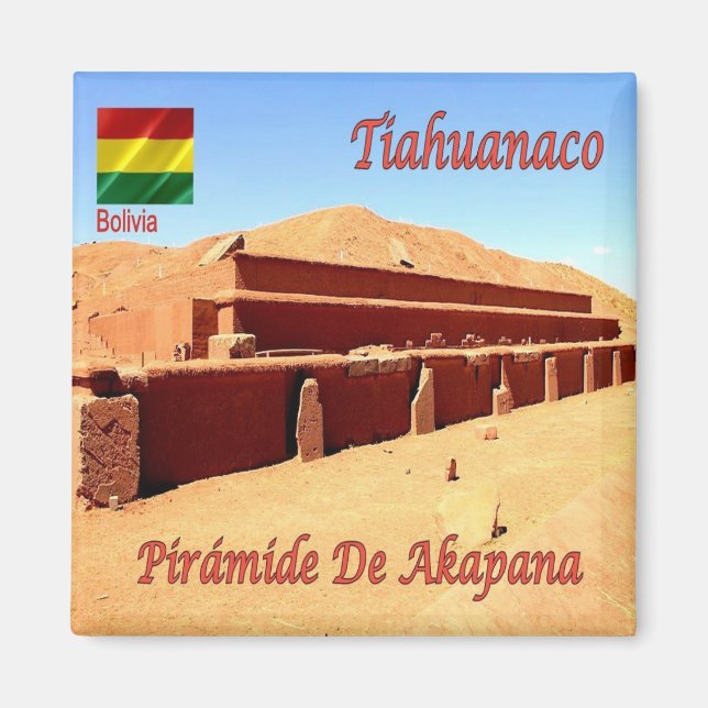 zBO009 TIAHUANACO,Pyramid Akapana, Bolivia, Fridge Magnet (Framsidan)