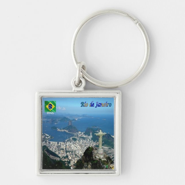 zBR023 panorama of RIO DE JANEIRO, Brasilien Fyrkantig Silverfärgad Nyckelring (Framsidan)
