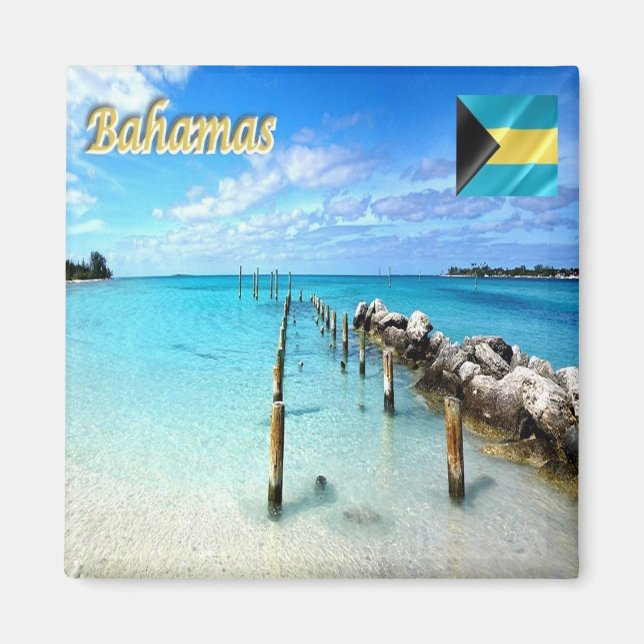 zBS010 BAHAMAS, Jaws Beach, Panorama, Fridge Magnet (Framsidan)