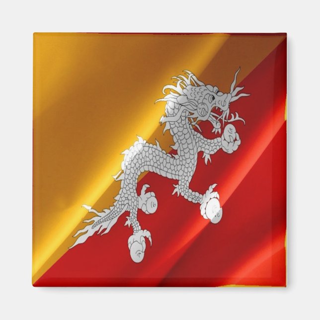 zBT002 Bhutanesisk väv FLAGGA Bhutan, Fridge Magnet (Framsidan)