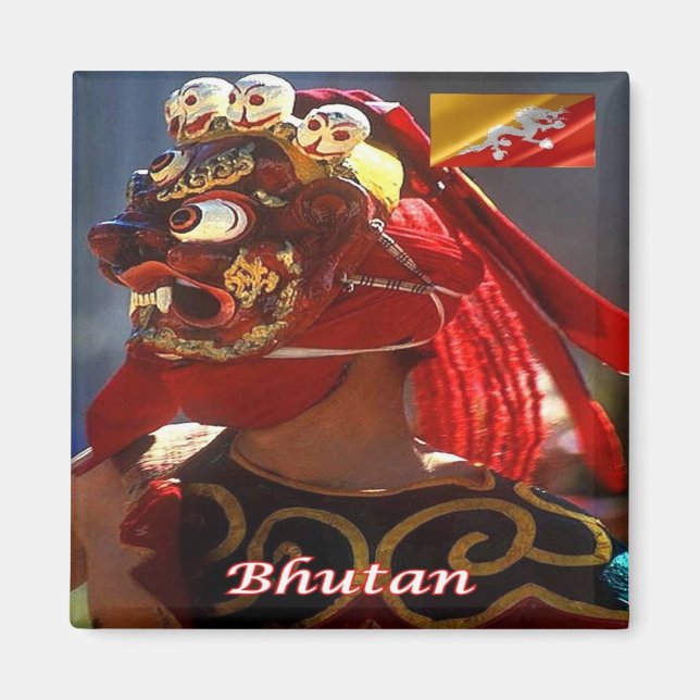 zBT003 MASKED DANCE, Bhutan, Asien, Fridge Magnet (Framsidan)