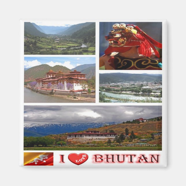 zBT007 I Kärlek BHUTAN, Asien, Fridge Magnet (Framsidan)
