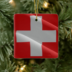 zCH002-vävare av FLAGGA SWISS, Julgransprydnad Keramik