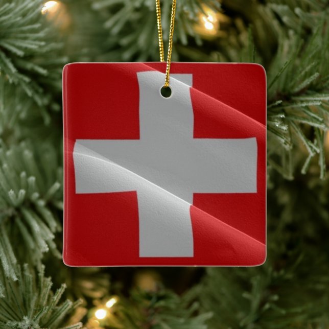 zCH002-vävare av FLAGGA SWISS, Julgransprydnad Keramik (Träd)