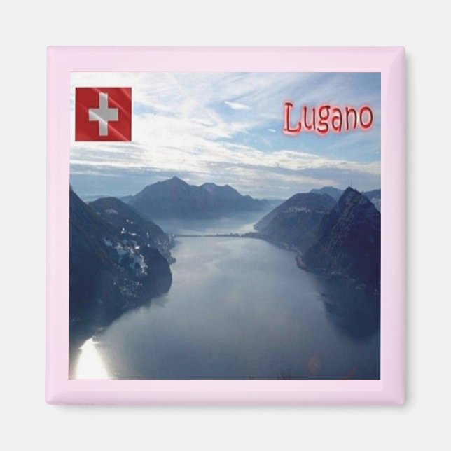 zCH028 LUGANO Sjö - Schweiz - Fridge Magnet (Framsidan)